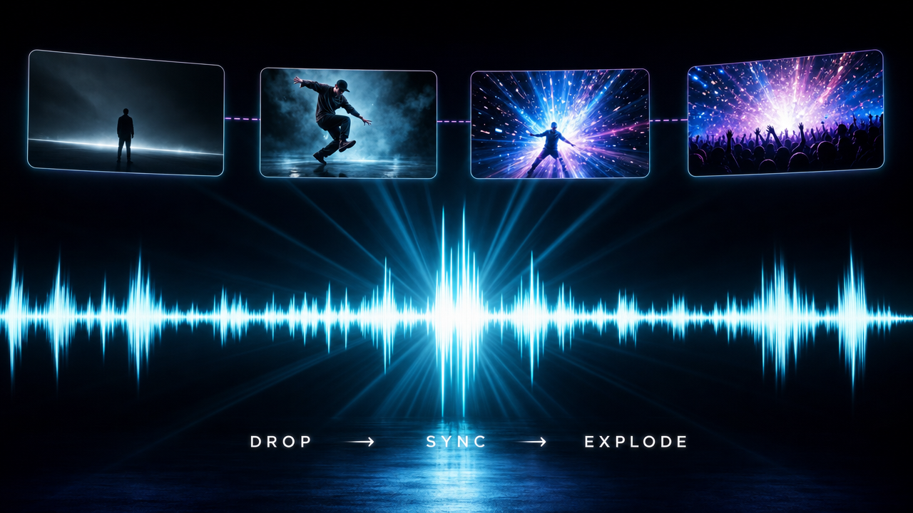 Beat Drop Engine — music-to-visual sync technique for cinematic AI music videos